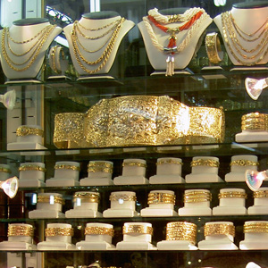 Gold jewelry at the new medina in Casablanca