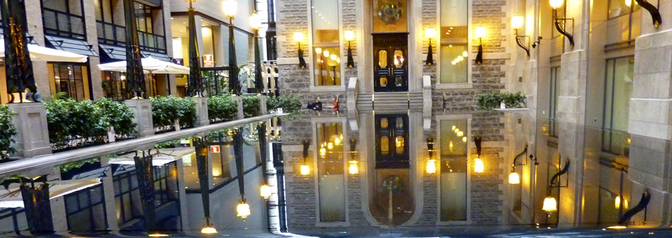 reflecting pool in passageway outside Hotel Intercontinental