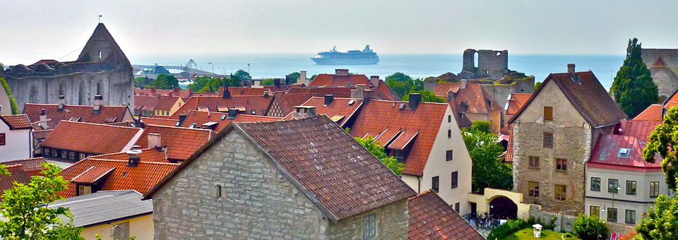 Visby, Gotland, with a view of Royal Caribbean’s Vision of the Sea