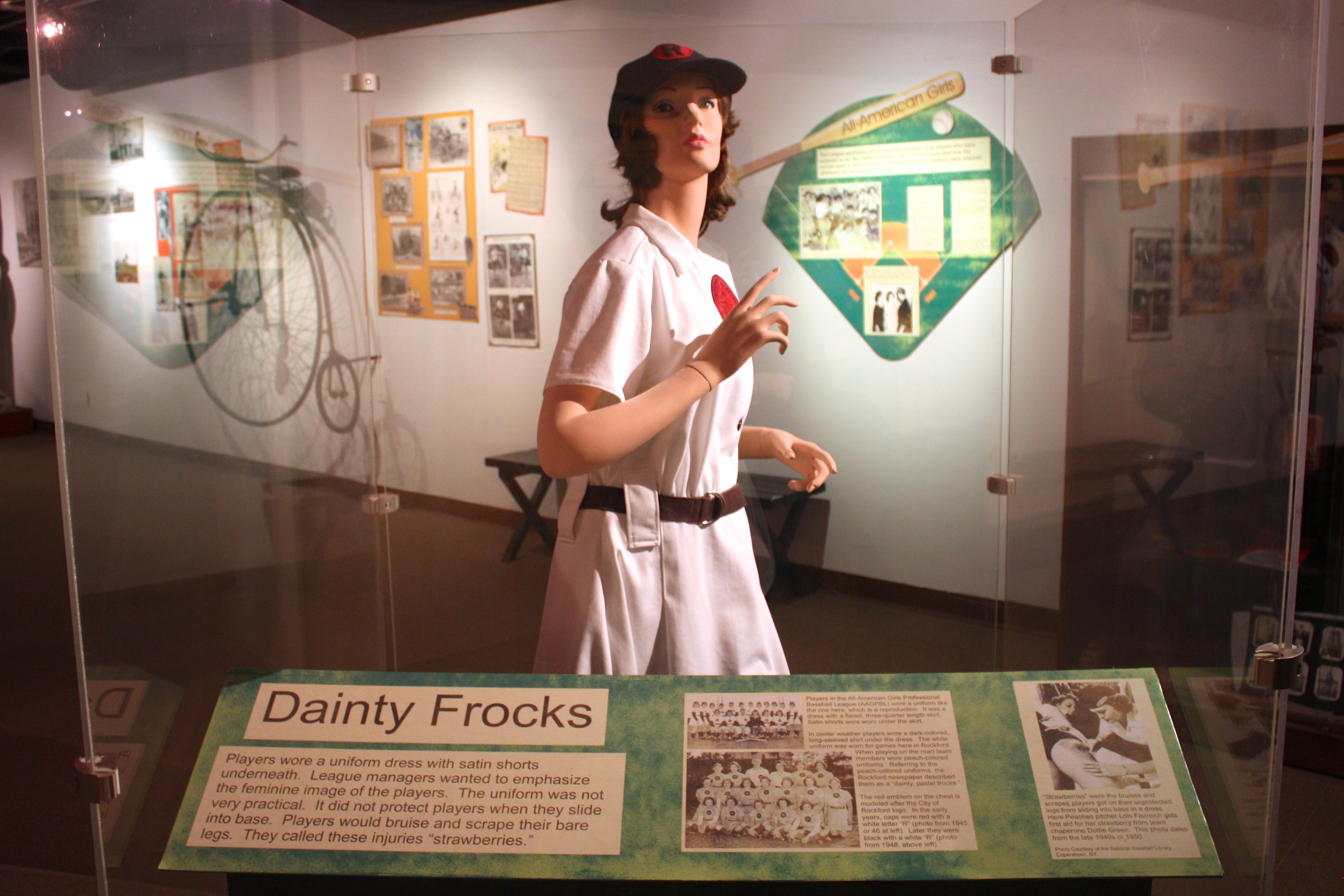 Rockford Peaches uniform at Midway Village Museum