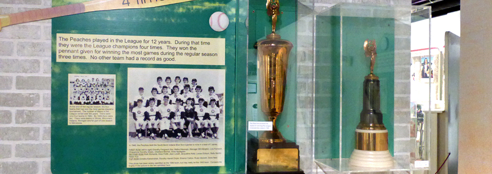 Rockford Peaches trophies at the Midway Village Museum