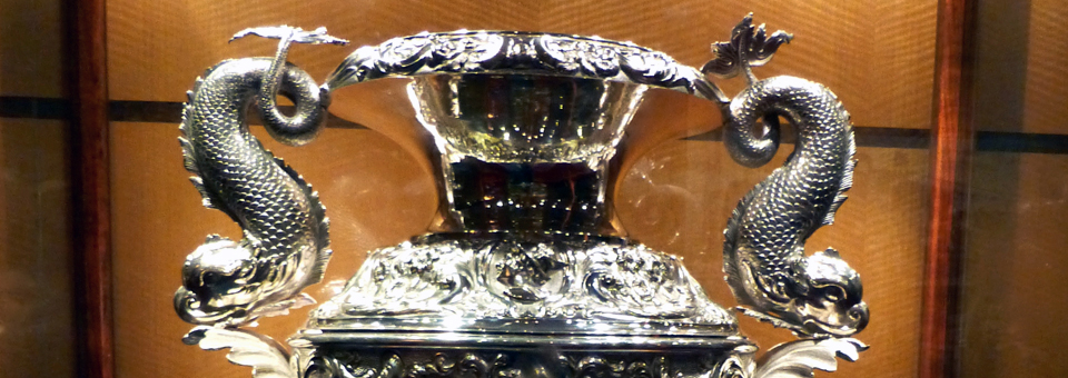 detail from silver cup aboard the Queen Mary 2 
