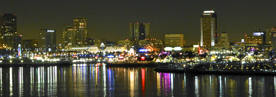 view of Long Beach by night from the Queen Mary