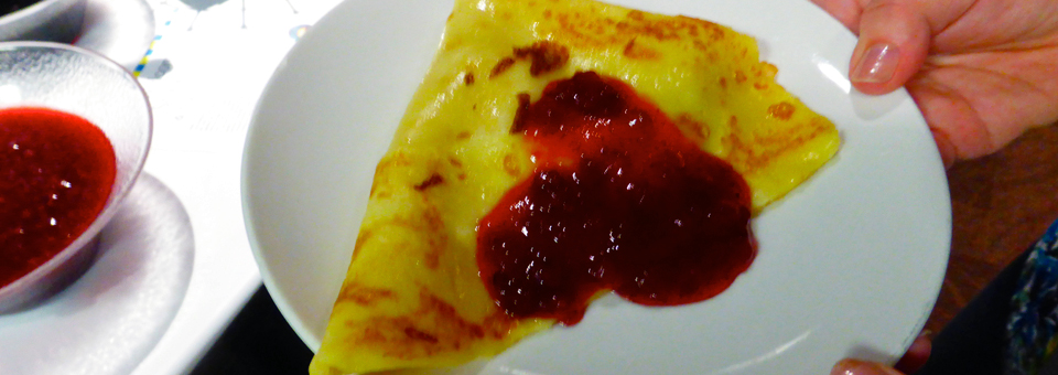 Swedish pancake with lingonberry by the Stockholm Inn, Rockford, Illinois
