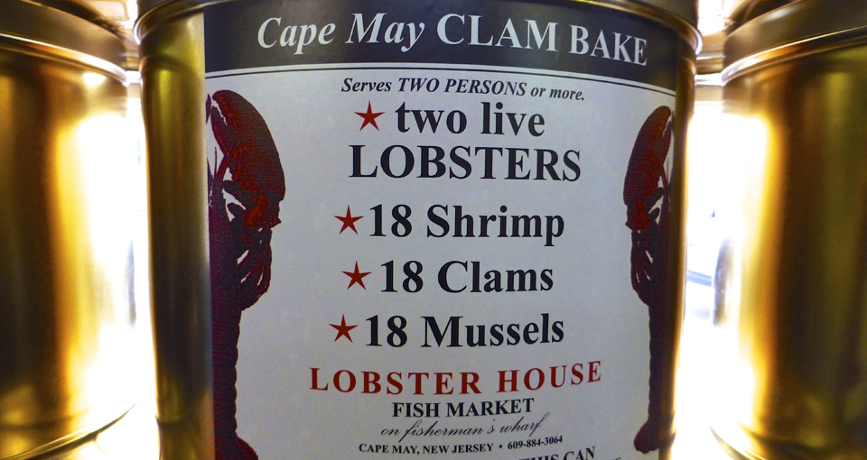 clam bake in a can, Lobster House Restaurant Fish Market, Cape May