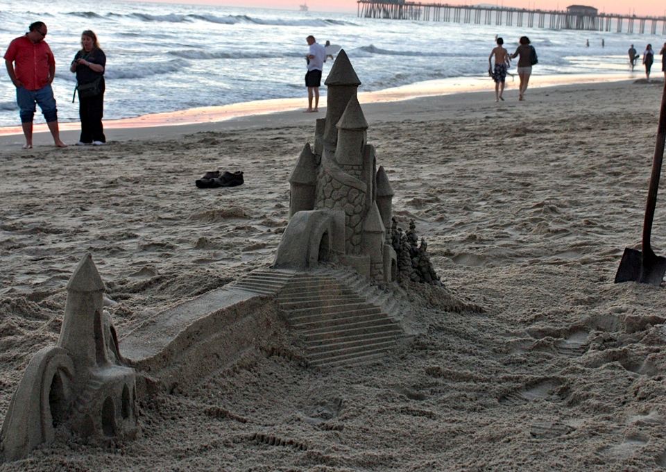 Dig It! Sandcastles, sandcastle building on the beach, Huntington Beach, California