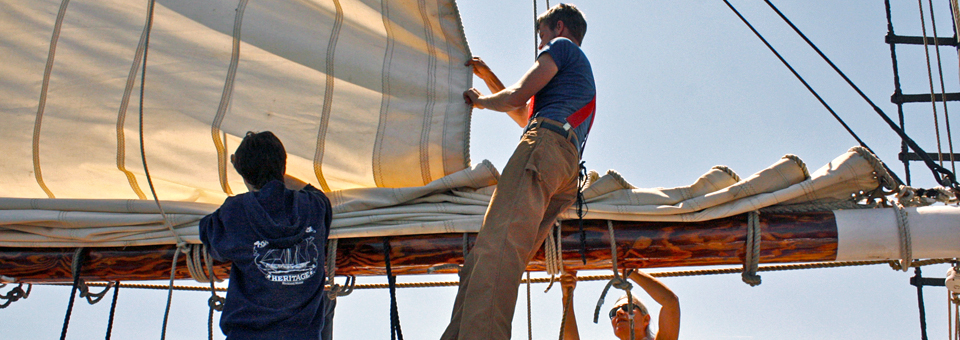 setting sail aboard the schooner Heritage, Rockland, Maine