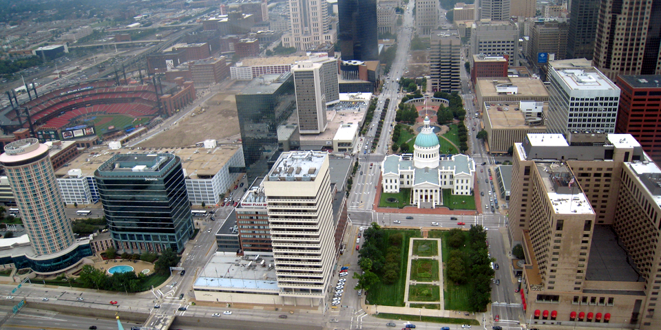 view of St Louis from Gateway Arch, St. Louis, Missouri