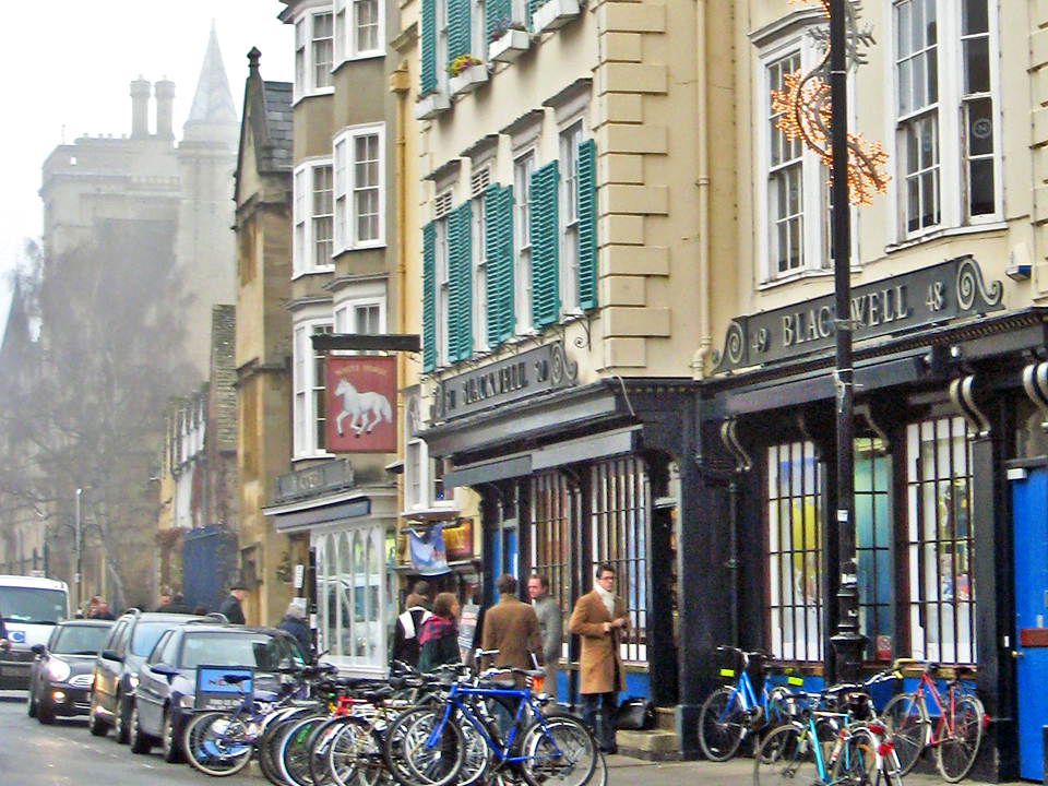 Blackwell’s Book Shop Blackwell’s Book Shop, Oxfam Charity Shop, and the cobbled cross in center of the road where the Anglican martyrs were burned are all on Broad Street.