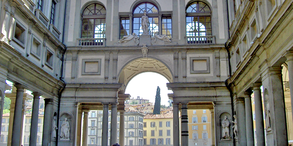 courtyard of the Uffizi Gallery, Florence, Italy