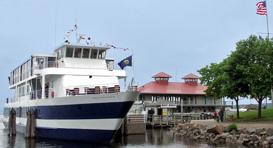 The Spirit of Ethan Allen III is a floating restaurant that offers scenic cruises of Lake Champlain.