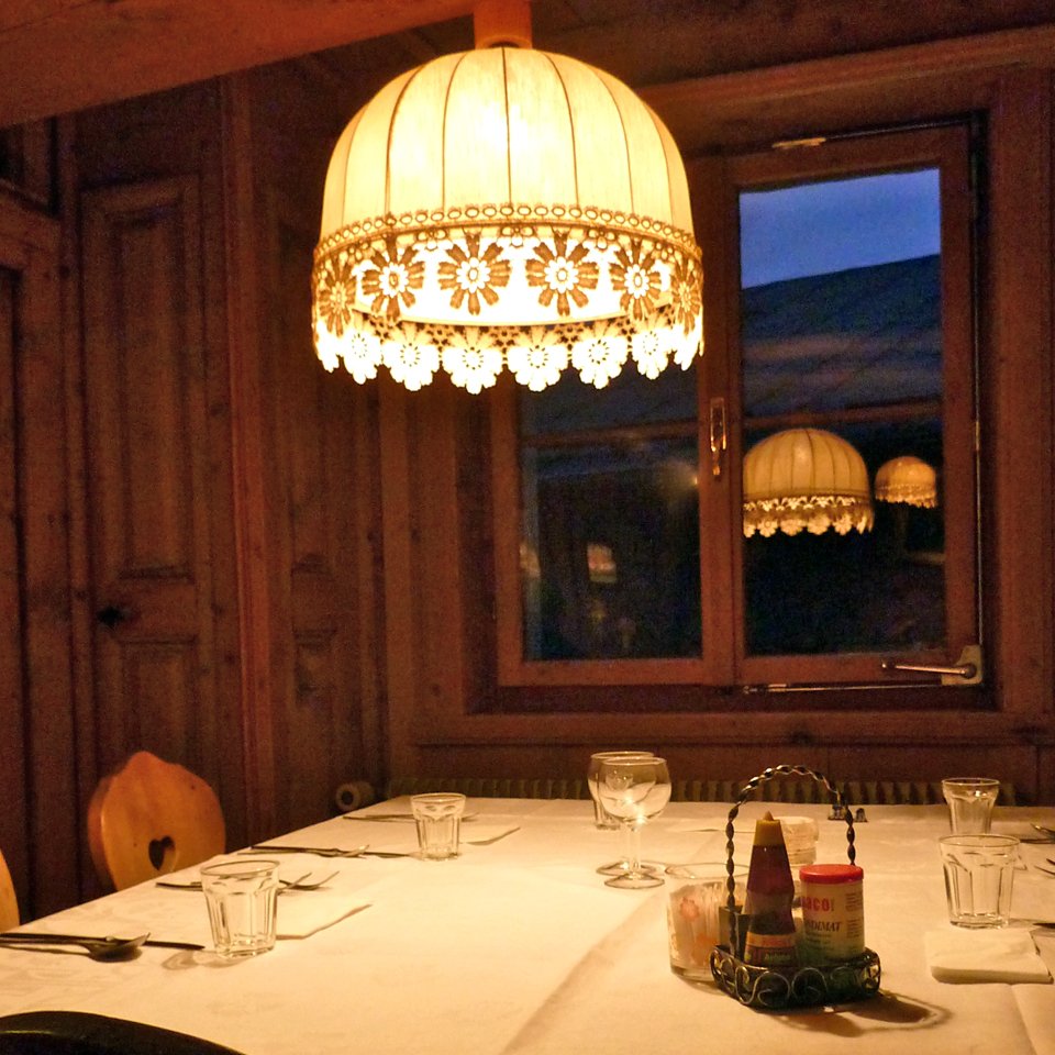dining room of the Hotel Chalavaina, Val Müstair, Switzerland