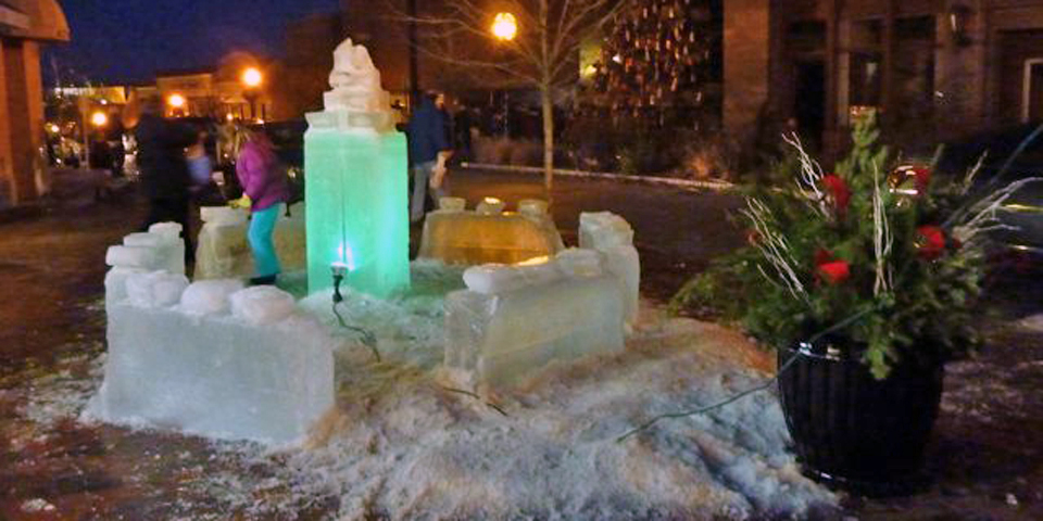 ice sculpture by night, Gloucester, Massachusetts