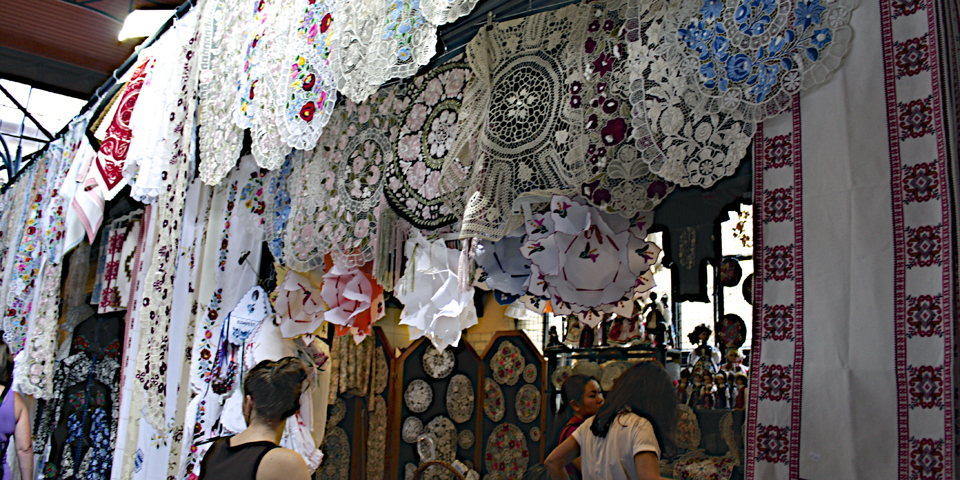 embroidered goods, Great Market Hall, Budapest