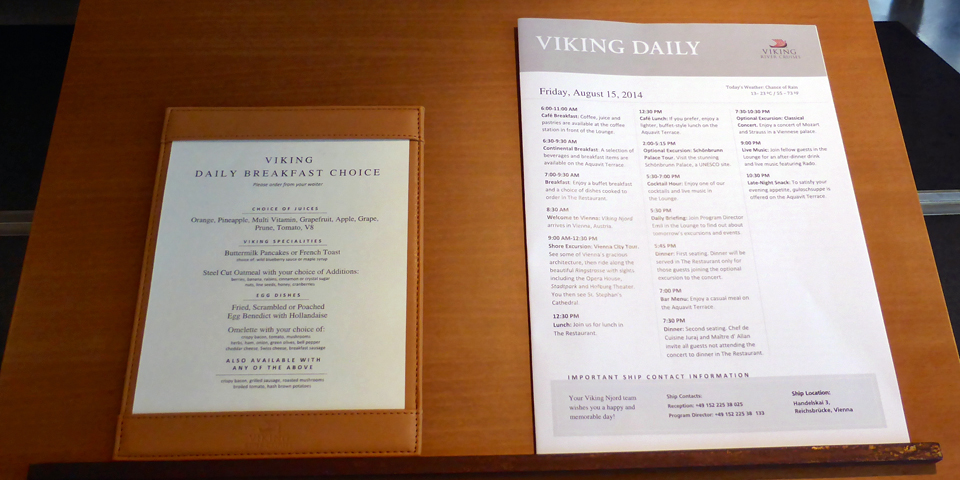 breakfast menu and a copy of the Viking Daily