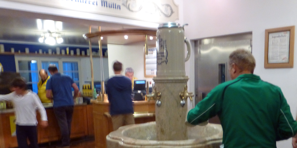 fountain for rinsing steins, Augustiner Brewery, Salzburg, Austria