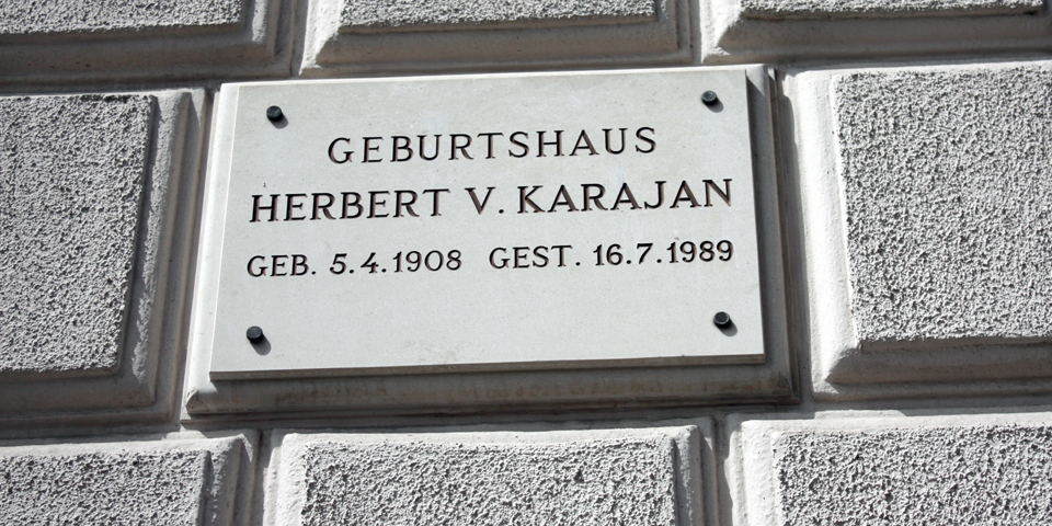 plaque denoting Karajan birthplace, Salzburg, Austria