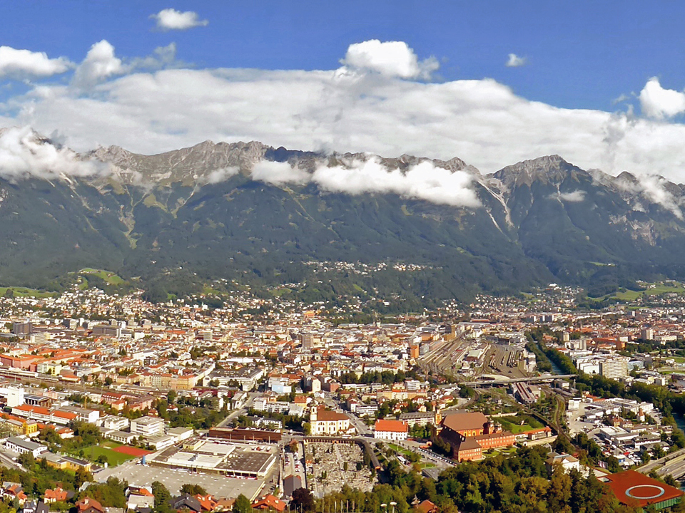 Innsbruck, Austria from the viewing platform of the Bergisel Ski Jump Stadium, Innsbruck, Austria
