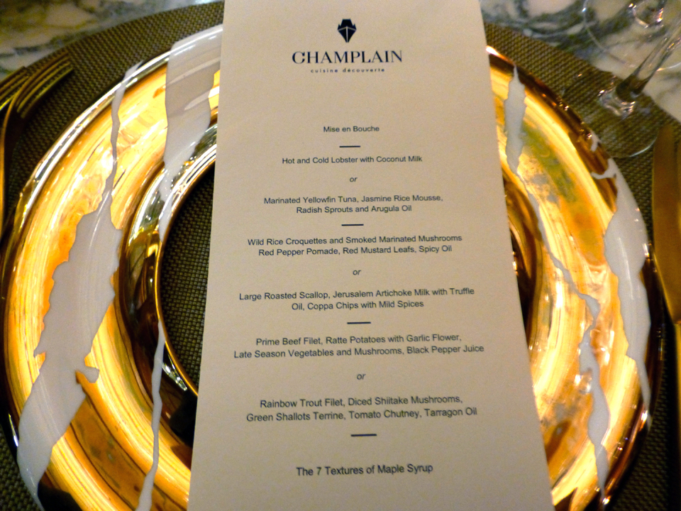 menu, Champlain dining room, The Fairmont Le Château Frontenac, Quebec City