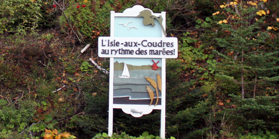 L'Isle-aux-Coudres sign, Charlevoix, Quebec, Canada