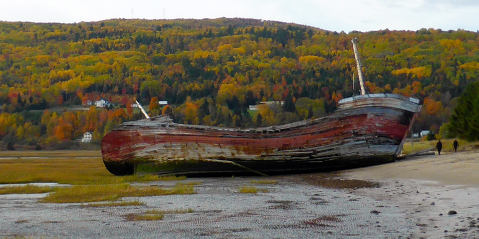 The shipwreck L'accalmie, Baie St-Paul, Charlevoix, Quebec, Canada