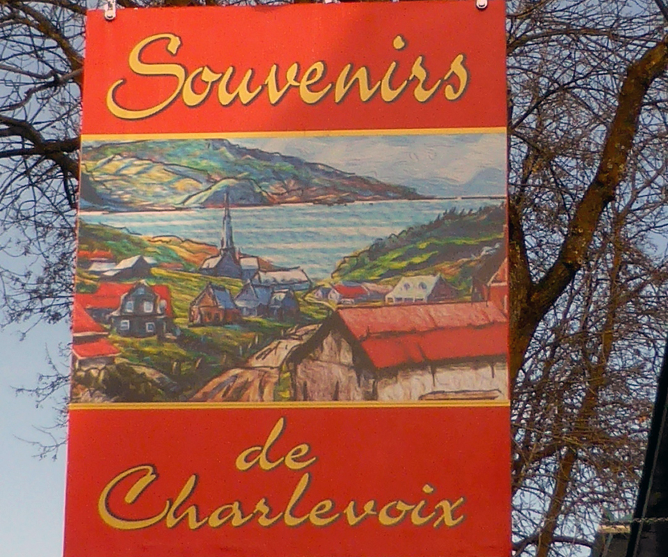 Souvenirs de Charlevoix sign, Baie Saint Paul, Charlevoix, Quebec, Canada