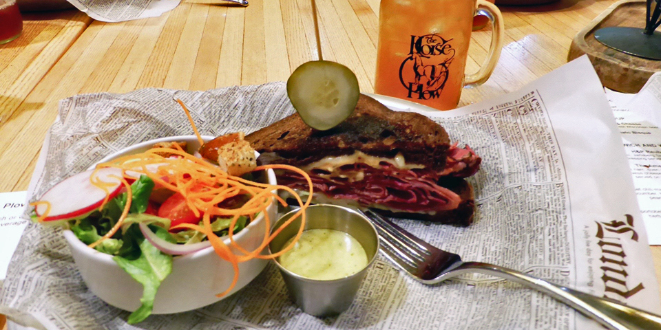 reuben sandwich and Arnold Palmer beverage, Horse & Plow, The American House, Kohler, Wisconsin