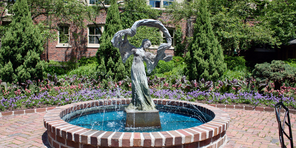 garden statuary and fountain, The American Club, Kohler, Wisconsin