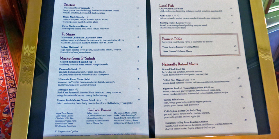 menu, The American Club, Kohler, Wisconsin