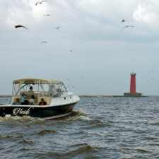 boating by the lighthouse on Lake Michigan, Sheboygan, Wisconsin