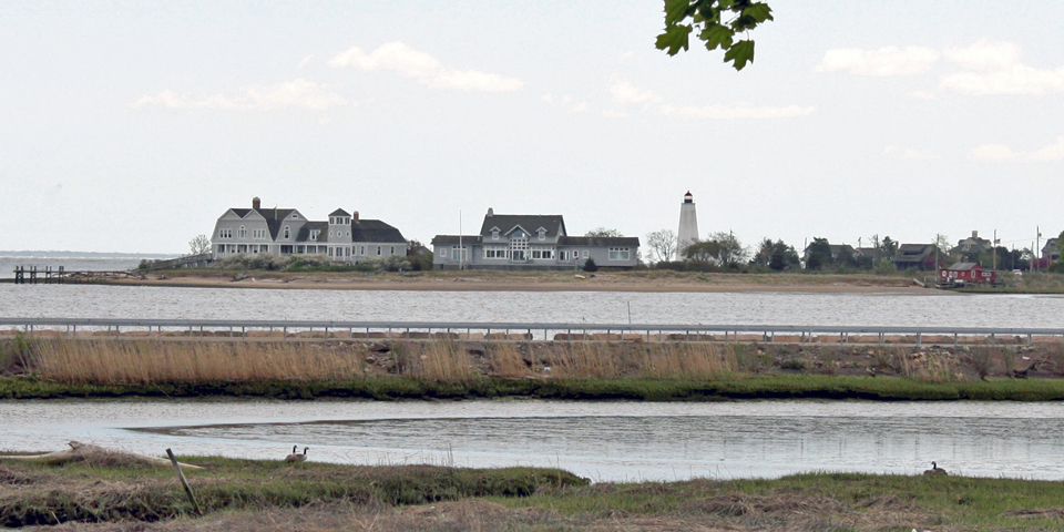 view of Lynde Point Lighthouse, the Inner Light, from the Causeway, Old Saybrook, Connecticut