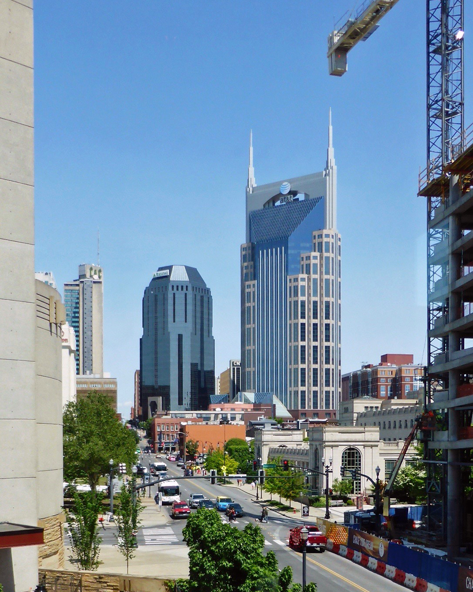 view of Symphony Hall and AT&T's "Batman Building", from the Country Music Hall of Fame, Nashville