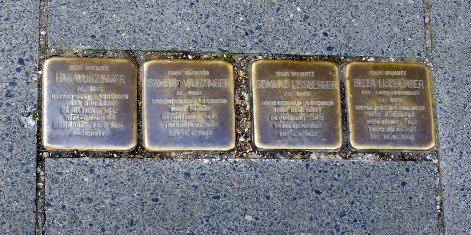 plaques marking homes of Holocaust victims