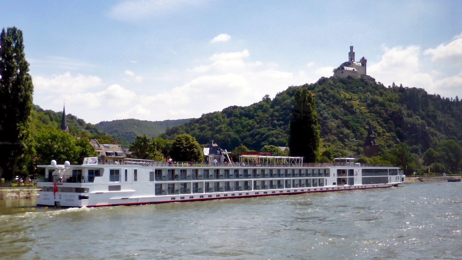 A passing Viking River Cruises' longship during our cruise past castles of the Rhine