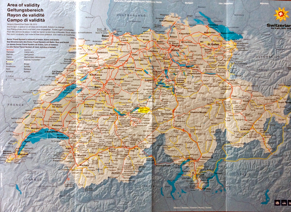 Swiss Travel System map with Meiringen highlighted in yellow