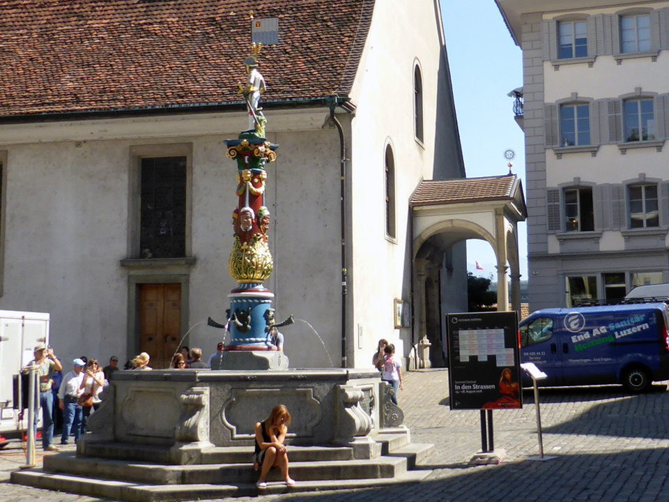 Fritschi Fountain and St. Peter's Chapel, Lucerne