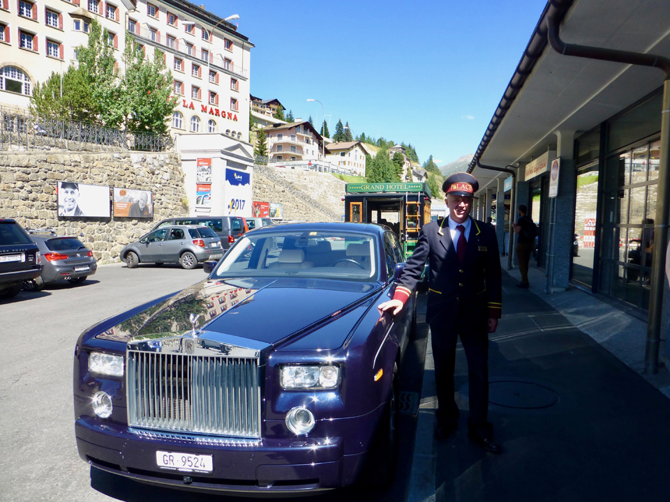 a limousine was awaiting us at the train station in St. Moritz