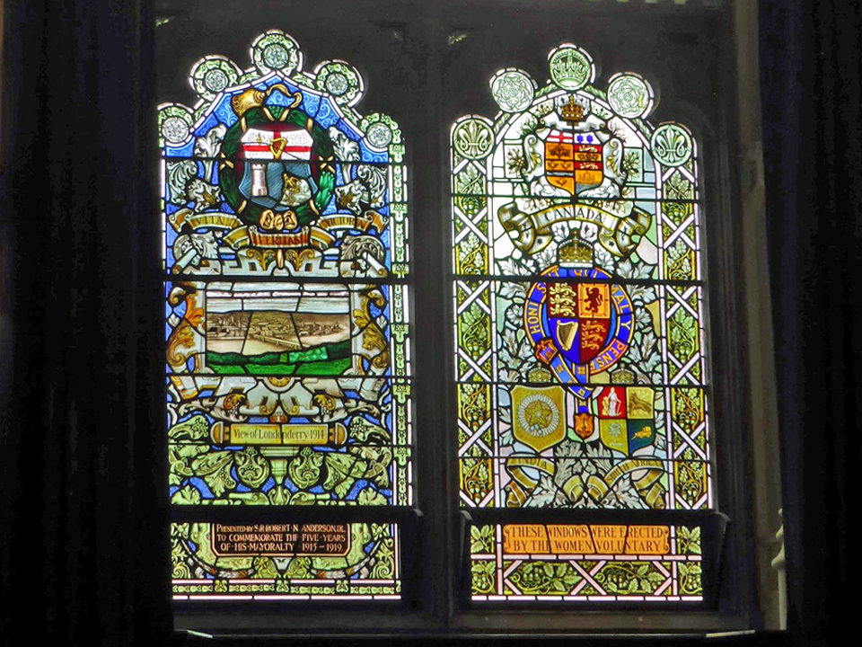 stained glass windows in the Guild Hall, Londonderry, Northern Ireland
