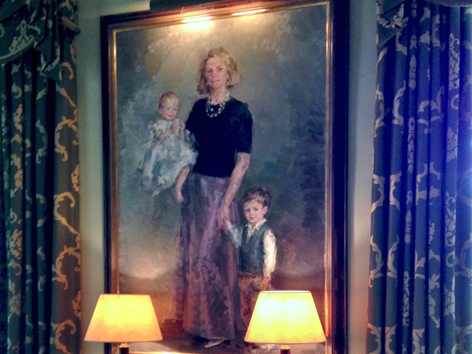 portrait of Aurora, wife of Randal, Viscount Dunluce, son of the 14th Earl of Antrim, with their daughter Helena and son Alexander, Glenarm Castle, Northern Ireland