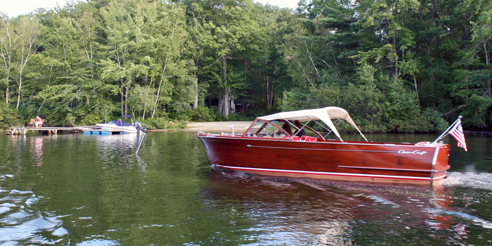 A Chris Craft boat on Squam Lake, Holderness, NH