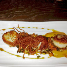 Brown Butter Seared Scallops starter with Brussels sprouts and sweet potato hash, Forge & Vine, Groton Inn, Groton Inn, Groton, Massachusetts