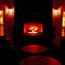 courtyard and fireplace by night, Groton Inn, Groton, Massachusetts