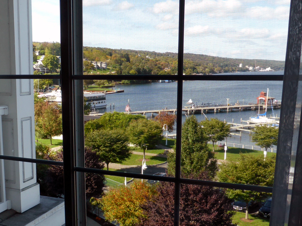 view from guest room window, Watkins Glen Harbor Hotel, Watkins Glen, NY