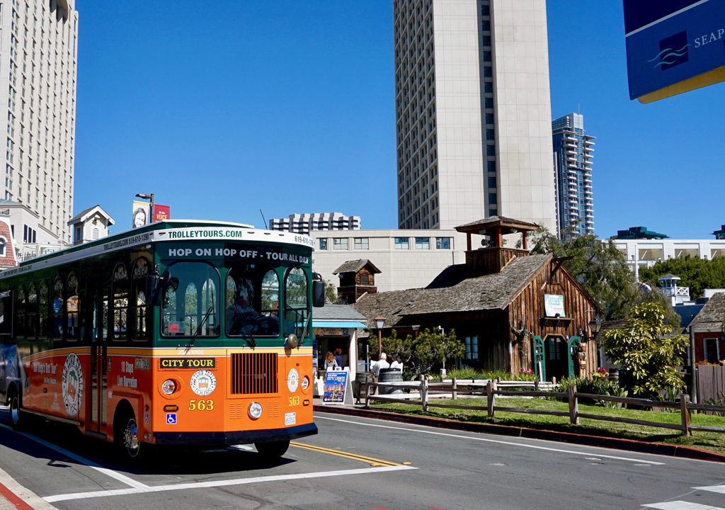 Old Town Trolley at Seaport Village, San Diego, California