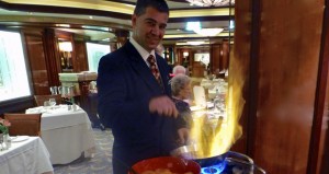cherries jubilee in the Britannia Club dining room