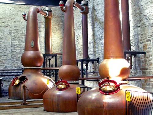 Three copper pot stills are used to make Woodford Reserve, official bourbon of the Kentucky Derby.