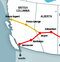 VIA Rail routes in British Columbia and Alberta, Canada