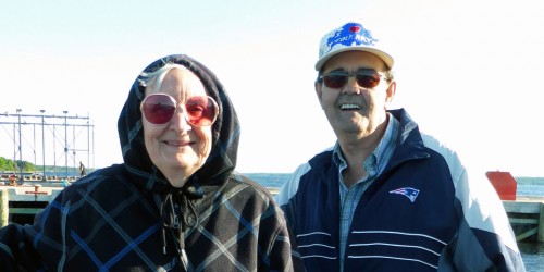 Maggie and Laurie Horton of Sticks and Stones folk art aboard the Brown Eyed Girl, Shelburne, Nova Scotia