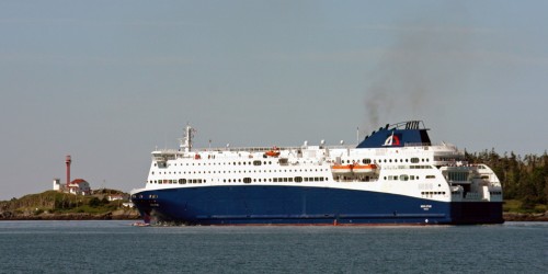 the Nova Star approaching Cape Forchu Lightstation
