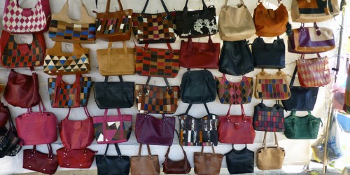 leather handbags, market at port of San Juan del Sur, Nicaragua